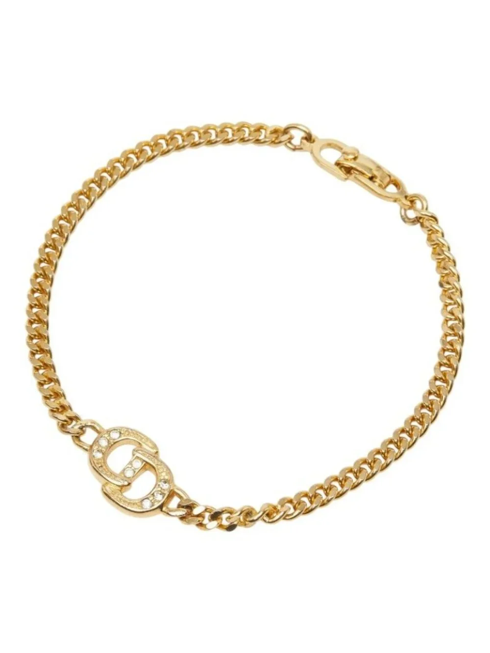 Dior CD Logo Chain Bracelet Gold Plated Rhinestone